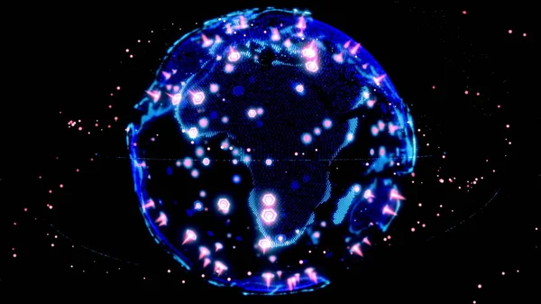 Digitaler Erddatenglobus - abstrakte 3D-Rendering-Satelliten starlink Netzwerk-Verbindung der Welt. Satelliten schaffen ein oneweb oder eine Skybridge, die den Planeten umgibt und übermitteln Komplexität Big Data überflutet die — Stockfoto