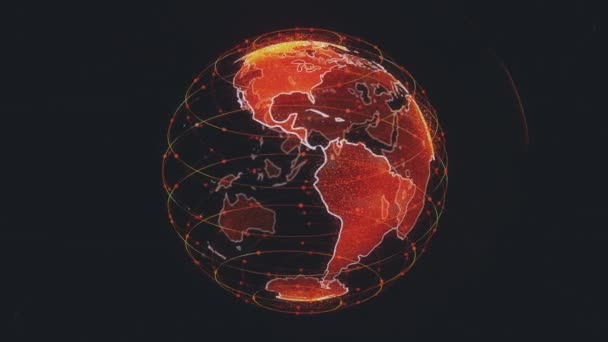 Conectividad wifi de datos inalámbricos de Internet por un sistema global de satélites de telecomunicaciones en 3D renderizado concepto de animación sobre fondo negro en 4K — Vídeo de stock