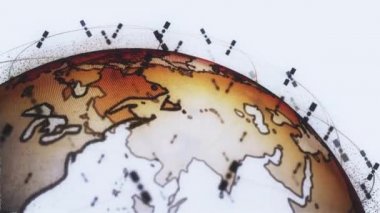 Dijital dünya veri küresi - soyut 3D görüntüleme uyduları yıldız bağlantısı video ağı dünya bağlantısı. Uydular gezegeni çevreleyen bir ağ ya da gökyüzü köprüsü oluşturur. Karmaşıklık taşıyan büyük veri seli