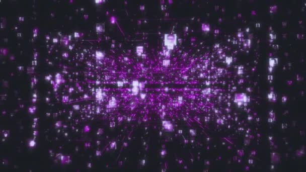 人工知能の概念の背景は、ソーシャルネットワーク内の暗い紫色のデータ接続によってリンクされた認識できない人々の肖像画の検索ストリームで移動します。3D レンダリング 4K ビデオ — ストック動画