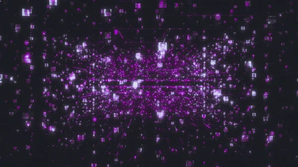 Arrière-plan de concept d'intelligence artificielle comme se déplaçant dans le flux de recherche de portraits de personnes méconnaissables liés par des connexions de données violet foncé dans le réseau social. rendu 3D vidéo 4K — Photo