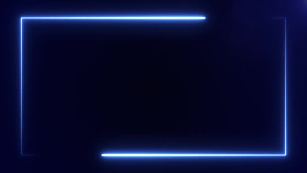 Blå färg Neon ram på skärmen kanten på svart bakgrund. 3D-rendering 4K-video. — Stockvideo