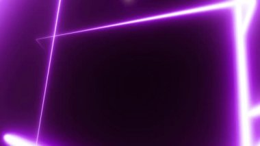 Neon üçgen tünel soyut hareket arka plan. Üçgen canlı mor çizgiler ve kamera siyah arka plan üzerinde hareket oluşan. 3d render 4k video.