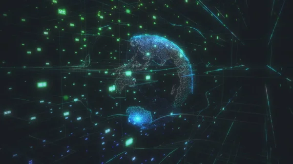 Big-Data-Wolke um digitale Erde Daten Globus abstrakte 3D-Rendering Netzwerkverbindung Computing Internet der Dinge iot ai Technologie - render — Stockfoto