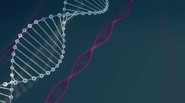 Soyut Mavi ışıltılı DNA Çift Helix alan derinliği ile. 3D Rendering debrises gelen DNA inşaat animasyon. Bilim animasyonu. Genom futuristik görüntüleri. Genetik kavramsal tasarım