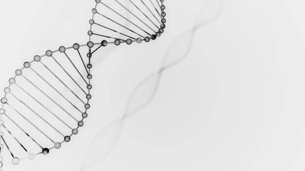 Abstracto negro brillante ADN doble hélice con profundidad de campo. Animación de la construcción del ADN a partir del renderizado en 3D debrises. Animación científica. Imágenes futuristas de Genom. Diseño conceptual de la genética — Foto de Stock