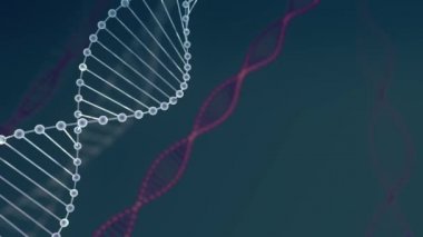 Soyut Mavi ışıltılı DNA Çift Helix alan derinliği ile. 3D Rendering debrises gelen DNA inşaat animasyon. Bilim animasyonu. Genom futuristik görüntüleri. Genetik kavramsal tasarım