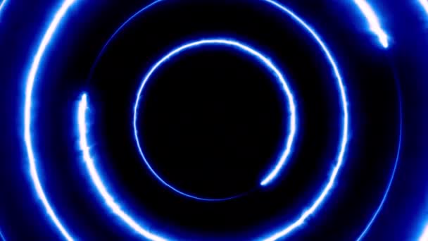Neonové bakcpůda letící po neonové zářící rotující neónové trojúhelníky vytvářející tunel, zelené fialové spektrum, fluorescenční 3D vykreslování nekonečného světla, moderní barevné osvětlení, 4k — Stock video