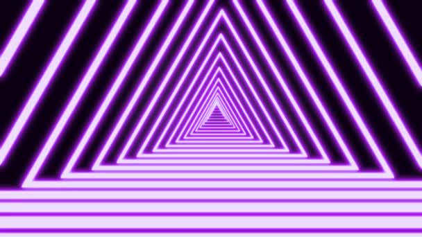 Beautiful abstract triangle tunnel composed of vivid orange-green neon light lines. Black background futuristic neon tunnel. 3d rendering animation art concept in 4K video — Stock Video