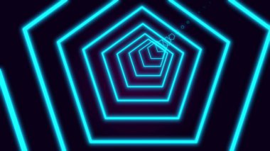 Neon pentagon tünel soyut hareket arka plan. siyah arka plan üzerinde hareket eden parlak beyaz çizgiler ve kamera oluşan pentagon. 3d render animasyonlu 4k video.