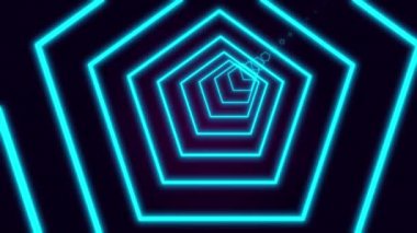Neon pentagon tünel soyut hareket arka plan. siyah arka plan üzerinde hareket eden parlak beyaz çizgiler ve kamera oluşan pentagon. 3d render animasyonlu 4k video.