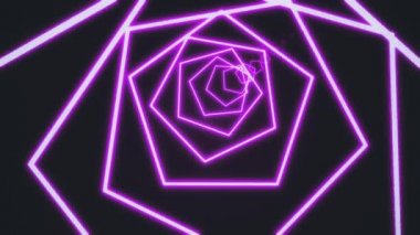 bilgisayar mavi dar çapraz şeritler hareketli oluşan siyah bir arka plan üzerinde neon beşgenler tünel oluşturdu. Sanat, ticari ve iş kavramı hareket zemin. 3d render 4k video.