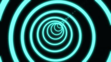 Neon daire tünel soyut hareket arka plan. canlı turuncu çizgiler ve kamera siyah arka plan üzerinde hareket oluşan daire. 3d render animasyonlu 4k video.