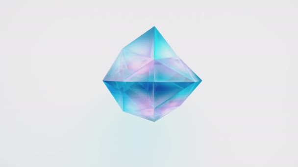 Fondo abstracto con colorido azul y gema de cristal brillante violeta que se transforma aleatoriamente sobre fondo blanco. Arte, negocio y tecnología concepto lazo sin costura 3D renderizado animación vídeo 4K . — Vídeo de stock