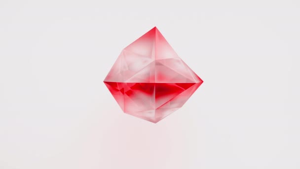 Un poliedro futurista de color rojo brillante que se transforma arbitrariamente sobre fondo blanco. Fondo dinámico para proyectos de arte, negocios y tecnología. Representación en 3D sin fisuras de vídeo 4K . — Vídeo de stock