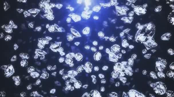 钻石背景闪闪发光 现实豪华钻石在蓝色全美背景美丽的珠宝宝石抽象旋转 3D 渲染宏 4k cg 动画 — 图库视频影像
