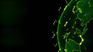 Küresel ağ ağı, dünya soyut 3D uyduları yıldız bağlantısını oluşturur. Uydular gezegeni çevreleyen bir ağ ya da ufuk köprüsü oluşturur. Karmaşıklık taşıyan büyük veriler modern dijital verileri taşır.