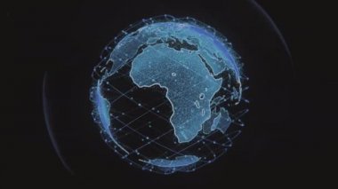 4K 'da siyah arkaplan üzerine konsept canlandırma konsepti için küresel telekomünikasyon uyduları sistemi tarafından kablosuz internet veri kablosuz bağlantısıName