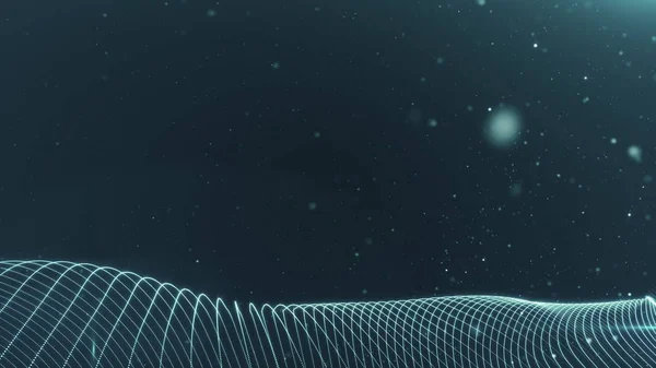 Abstrato digital onda fundo escuro azul 3d renderização animação desfocado partícula movimento fundo brilhando brilho e brilho partículas estrelas faíscas bokeh movimento — Fotografia de Stock
