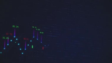 Finansal grafik ve veri iş dijital eğilim veri ve Hisse senedi kavramı olarak soyut 3d render arka plan üzerinde sayıların sürekli bir artış gösteren, büyüyen grafikler ve sayıların akan sayaçları