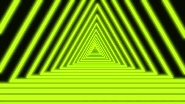 tunnel triangle abstrait composé de lignes lumineuses jaune citron vert fluo. Fond noir futuriste néon tunnel. 3d rendant le concept d'art d'animation en 4K 