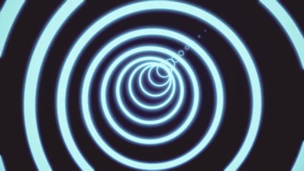 Abstraktní pozadí pohybu neonového kruhu tunelu. Digitální tunel kruhů složený z bílo-modrých čar na bílém pozadí. 3D vykreslování negativního 4k videa. — Stock video