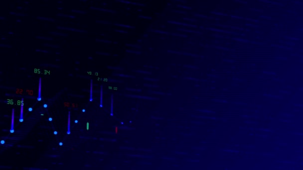 Vidéo de mouvement d'un graphique financier et des données montrant la croissance des bénéfices avec des chiffres verts et rouges au graphique bleu sur fond sombre. Concept de tendance des affaires à la bourse. rendu 3d abstrait en 4K . — Video