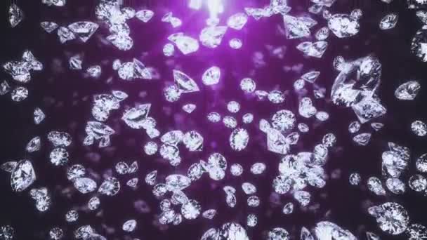 Φόντο για τη διαφήμιση κοσμημάτων. Τα διαμάντια πέφτουν σε πράσινο φόντο. 3d απόδοση — Αρχείο Βίντεο