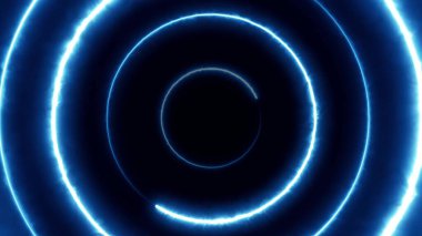 Neon bakcground bir tünel oluşturma edless parlayan dönen neon üçgenler ile uçan, yeşil menekşe spektrum, floresan 3d render sonsuzışık, modern renkli aydınlatma, 4k