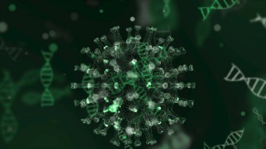 Organizma kan damarlarındaki Coronavirus 2019 nCov hücreleri siyah zemin üzerinde neon yeşil hücreler olarak sunulmaktadır. Koronavirüs, SARS, MERS gibi tehlikeli virüs vakaları kavramı. 3D görüntüleme 4K.