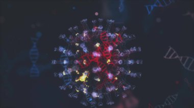 Kan damarlarındaki Coronavirus 2019-nCov 'un virüs hücreleri siyah zemin üzerinde mavi renkli hücreler olarak. Koronavirüs, SARS, MERS gibi tehlikeli virüs vakalarının animasyon konsepti. 3D görüntüleme 4K.