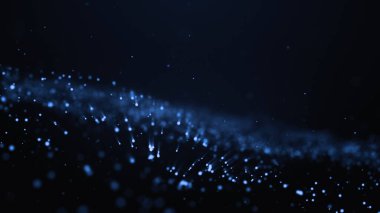 Soyut Dijital dalga arka planı koyu mavi 3d canlandırma bulanık parçacık hareket arkaplanı parıldıyor ve parıldayan parçacıklar Bokeh hareketini ateşliyor