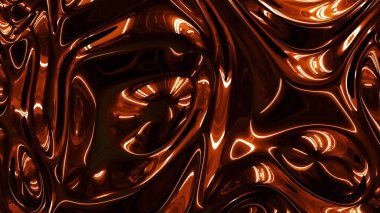 Koyu bronz metalik doku, dalgalanmalar ve derin gölgeler. 4K video içerisindeki üç boyutlu görüntüleme arkaplanındaki yansıma akışı.