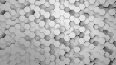 Üç boyutlu gri geometrik altıgen soyut arkaplan. Hareket eden duvar. Bal petekleri. Animasyon döngüsü 4. 3d oluşturma