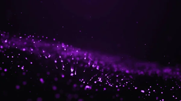 Poruszająca się fala koloru magenta z migoczącymi cząstkami o różnych głębokościach. Bokeh tło. Płynna animacja pętli. Renderowanie 3D — Zdjęcie stockowe