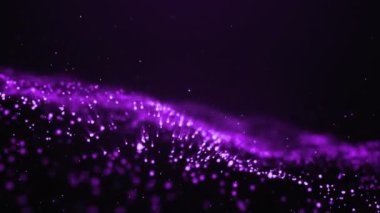 Değişik derinliklerdeki titreşen parçacıklarla birlikte hareket eden mor renk dalgası. Bokeh geçmişi. Kusursuz döngü animasyonu. 3B görüntüleme