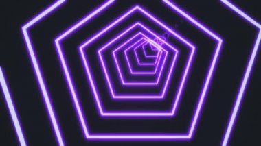 Neon Pentagon tüneli soyut hareket arkaplanı. Pentagon canlı turuncu çizgilerden ve siyah arkaplanda hareket eden kameradan oluşuyordu. 3B canlandırılmış 4k video.