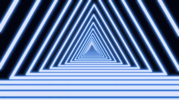 Abstract triangle tunnel composed of shining green neon light lines. Black background futuristic neon tunnel. Looped 3d rendering animation art concept in 4K video. — Stock Video