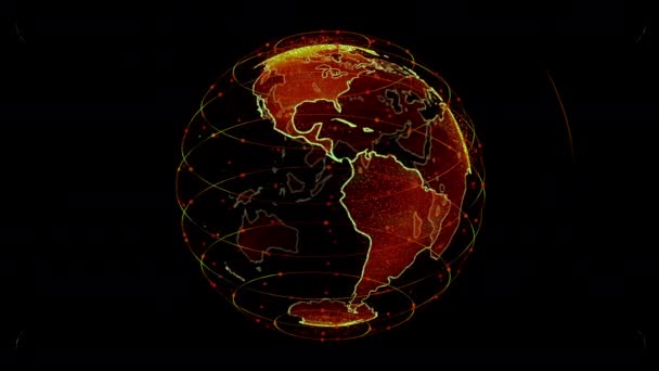 Conectividade wi-fi de dados de internet sem fio por um sistema global de satélites de telecomunicações em animação conceito de renderização 3D em fundo preto em 4K — Vídeo de Stock