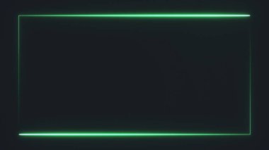 Siyah arkaplanda yeşil neon dikdörtgen çerçeve. Soyut arkaplan 3D görüntüleme 4k.