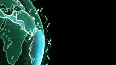 4K 'da siyah arkaplan üzerine konsept canlandırma konsepti için küresel telekomünikasyon uyduları sistemi tarafından kablosuz internet veri kablosuz bağlantısıName