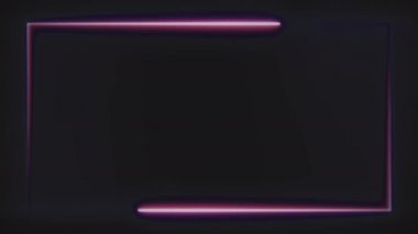 Neon dikdörtgen çerçeve hareketi arka planı. Siyah arka planda ekranın sınırında hareket eden iki mor ışık. Kusursuz döngü 3D canlandırmalı 4k video.