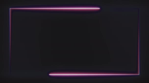 Retângulo de néon quadro movimento fundo. Duas luzes violetas se movendo na borda da tela em fundo preto. loop sem costura 3D renderização animada vídeo 4k . — Vídeo de Stock