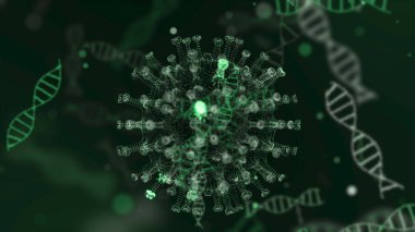 Organizma kan damarlarındaki Coronavirus 2019 nCov hücreleri siyah zemin üzerinde neon yeşil hücreler olarak sunulmaktadır. Koronavirüs, SARS, MERS gibi tehlikeli virüs vakaları kavramı. 3D görüntüleme 4K.