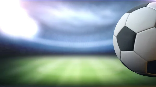 soccer ball rotates against the stadium background in the right side with space for title, logo or score background 4K Ultra HD.