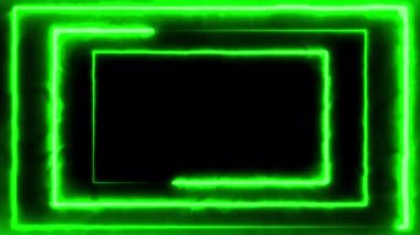 Soyut hareket ekran arkaplan canlandırılmış döngü alanı. Parlak bir dikdörtgenin kusursuz 4K animasyonu. Siyah arkaplanda parlak renklerle parlayan neon çerçeveler. 3d oluşturma