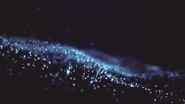 Abstract background with moving and flickering particles. A moving wave of deep color with flickering particles of different depths. Bokeh background. Seamless loop animation. 3D rendering — Stock Video