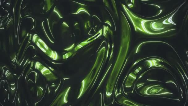 Metallische dunkelgrüne Farbtextur mit fließenden Wellen und tiefen Schatten. Stilvolles abstraktes Grafikdesign 3D-Rendering holographischer Hintergrund in 4K-Video. — Stockvideo