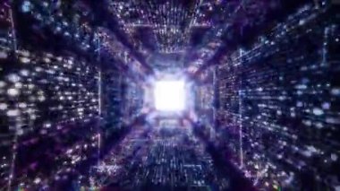 Fütürist matrisli 3D Büyük Veri Dijital tünel karesi. Teknolojik ve ilgili hareket geçmişi. Kusursuz 3B döngü oluşturma