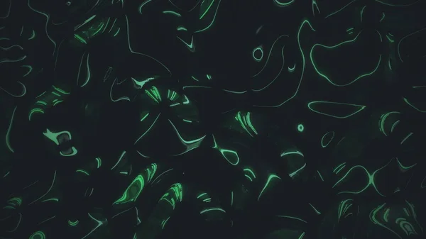 Superficie de color verde oscuro vibrante metálico iridiscente con ondas de movimiento. Concepto patrón líquido fondo holográfico. Renderizado 3D en bucle 4K. —  Fotos de Stock